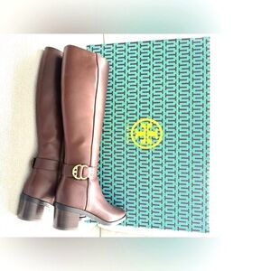 Tory Burch Chestnut Leather Marsden Riding Boots